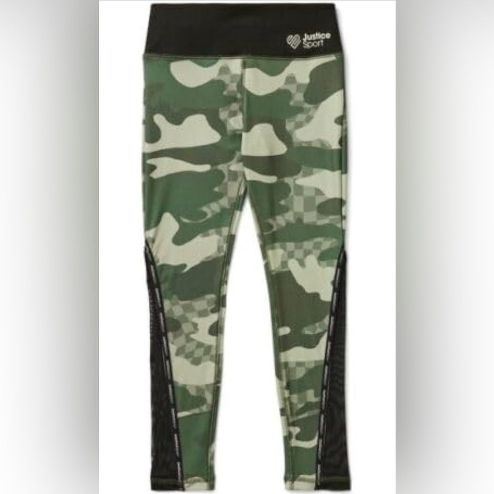 Justice Girls Active Leggings Camouflage Ankle Length Mesh Accent Size L 12/14
